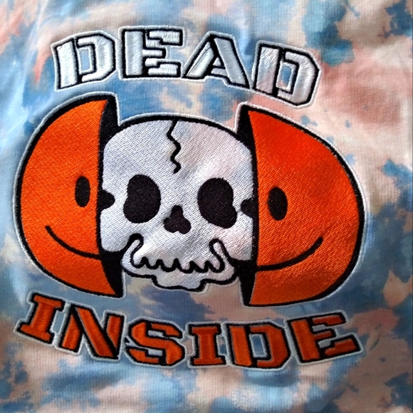 Dead Inside Embroidered Crop Hoodie Blue Orange Tie Dye - Picture 1 of 2